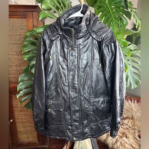 Stag Hill Black Quilted Leather Jacket with Hood